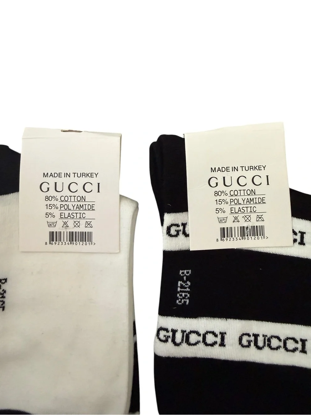 2 Pair Gucci Outlet Women’s Black & White Logo Crew Socks - Pack of 2